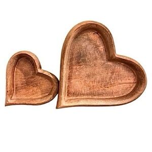 NWT-Set/2 Handcrafted Solid Wood Heart Serving Trays.